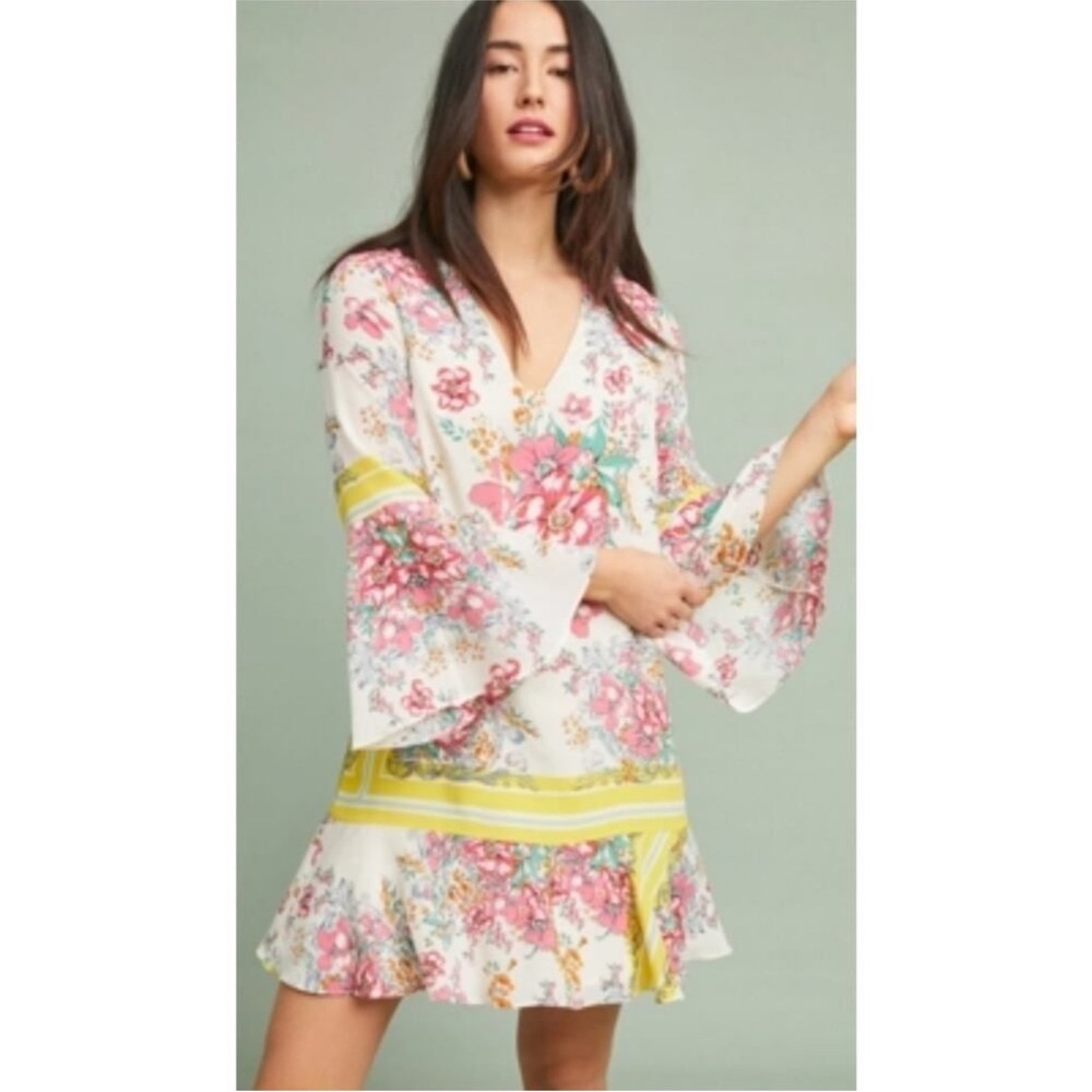 Anthropologie Moulinette Soeurs Alyn Silk Floral Dress Size 12P Cottagecore